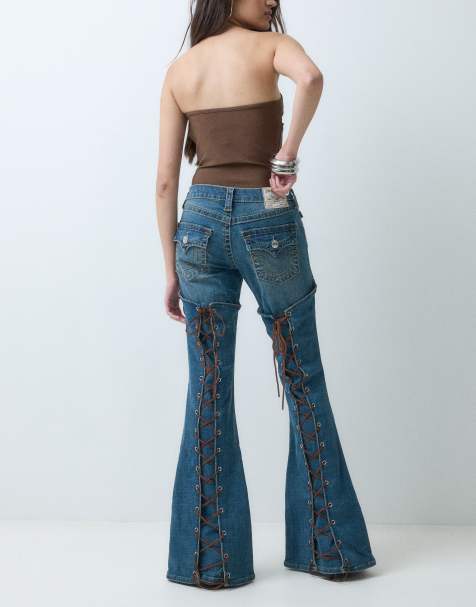 True Religion jeans med snørelukning, mellemhøj talje og ultra flare i blå mellemvask - view 1