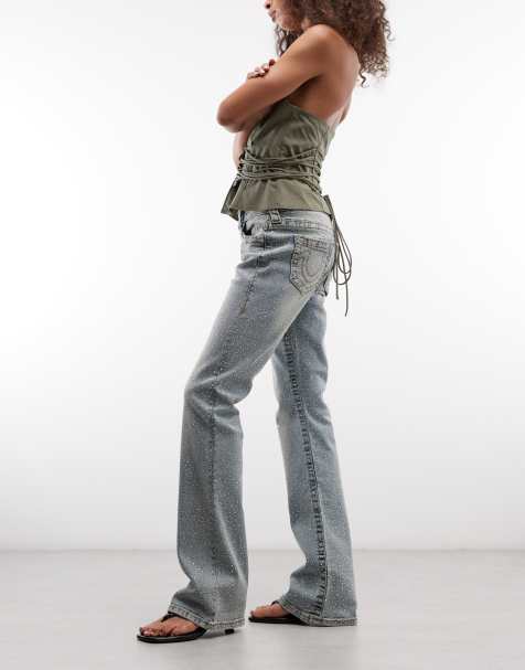 True Religion Jeans mit Strassverzierung, Becca, mittlere Leibhöhe, Big T, Bootcut, hellblau gewaschen - view 1