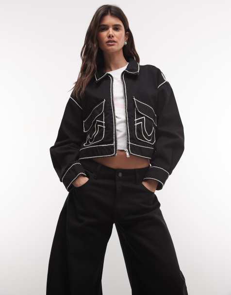 True Religion jeansowa kurtka z grafiką z tyłu i przeszyciem linowym w kolorze rinsed black - view 1
