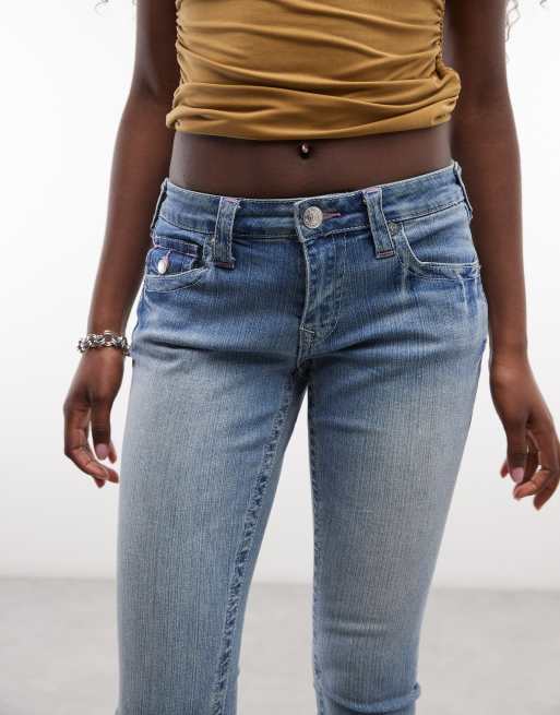True Religion jennie mid rise flap pocket denim capri pants in midwash blue, 4 of 5