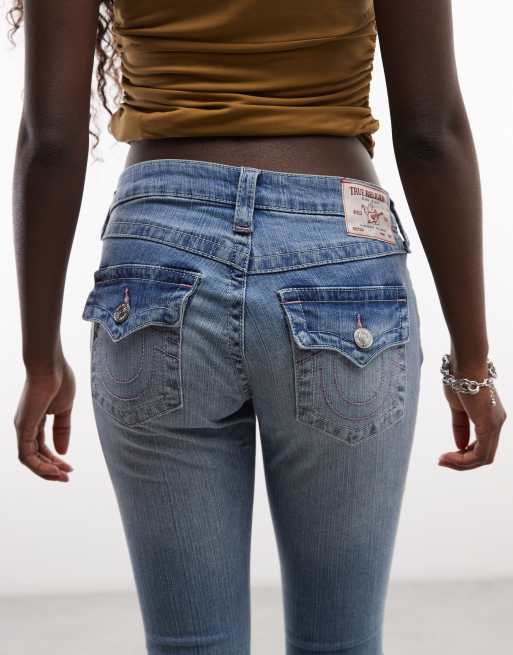 True Religion jennie mid rise flap pocket denim capri pants in midwash blue, 5 of 5