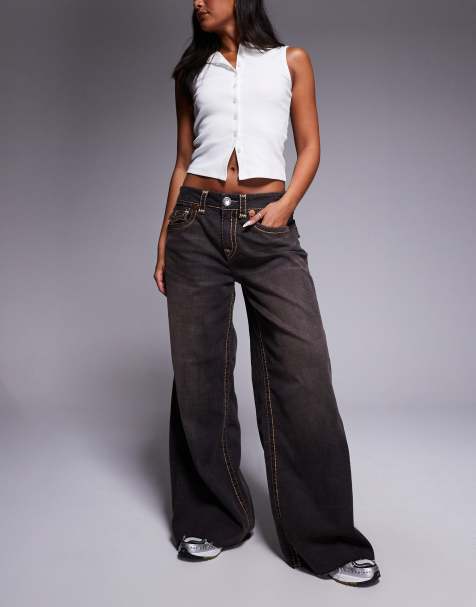 True Religion Jessie super baggy flap pocket jeans in black wash