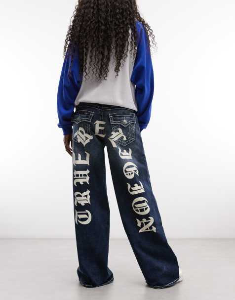 True Religion Jessie Super-Baggy Big T Jeans mit Pattentaschen in Acid-Wash-Blau - view 1