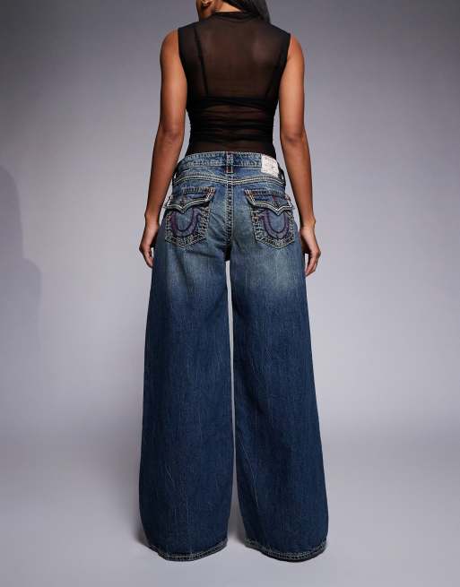 True Religion Jessie super baggy jeans in dark wash blue, 3 of 5