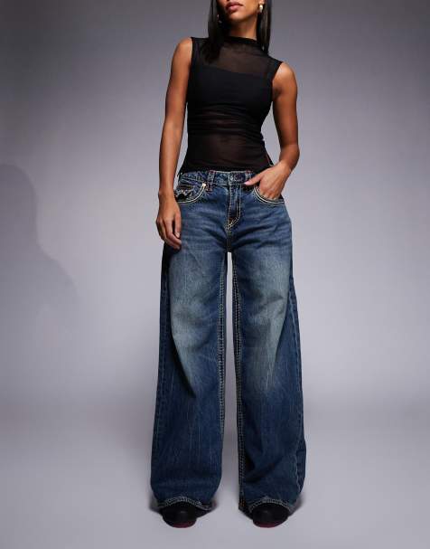 True Religion – Jessie – Superweite Jeans in dunkelblauer Waschung - view 1