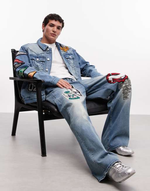 True Religion - Jimmy - Mellemblå forvasket college-jakke - Del af sæt, 2 af 5