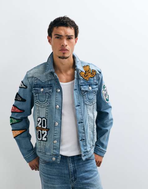 True Religion Jimmy varsity jacket co-ord in medium wash blue - view 1