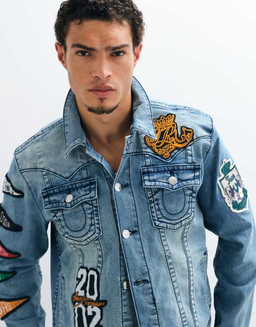 True Religion Jimmy varsity jacket co-ord in medium wash blue, 3 of 5