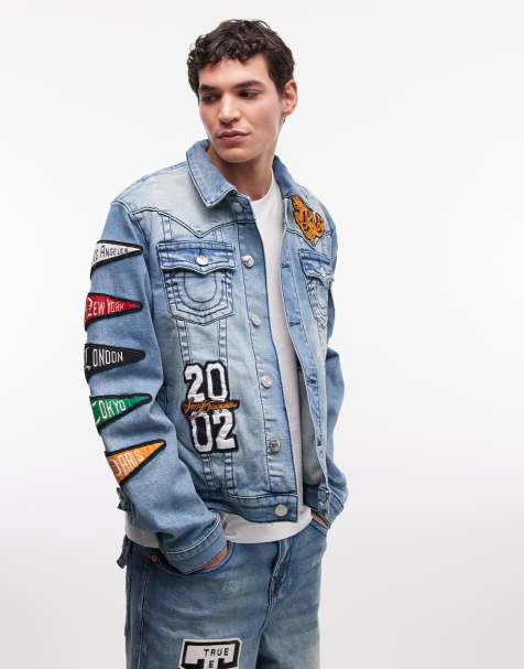 True Religion Jimmy varsity jacket co-ord in medium wash blue - view 1