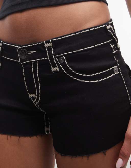 True Religion – Joey – Czarne jeansowe szorty mini z obniżonym stanem, 3 z 5