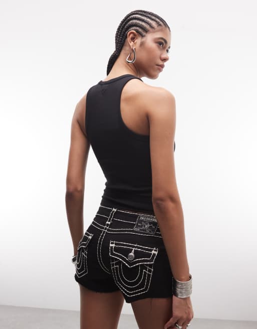 True Religion – Joey – Czarne jeansowe szorty mini z obniżonym stanem, 5 z 5