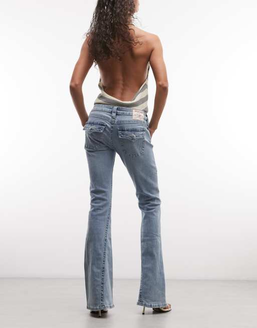 True Religion - Joey - Flared jeans met lage taille in blauw met lichte wassing, 3 van 5