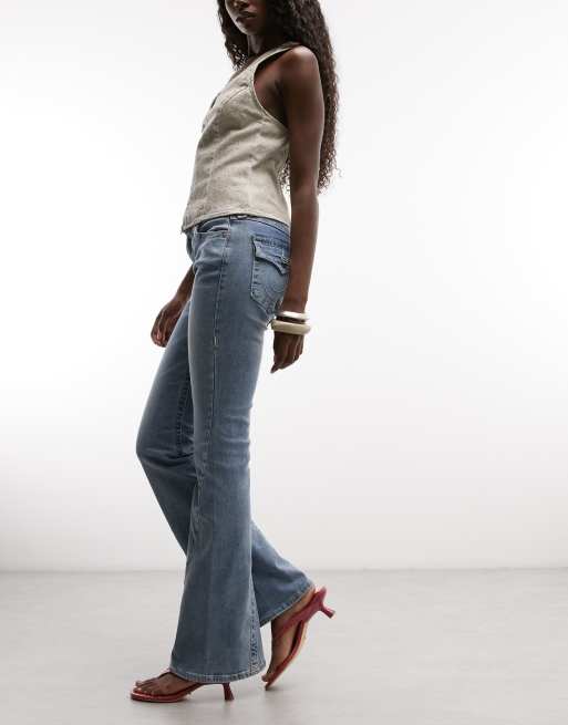 True Religion - Joey - Jean évasé à taille mi-haute avec poches à rabat - Bleu clair délavé, 2 de 5