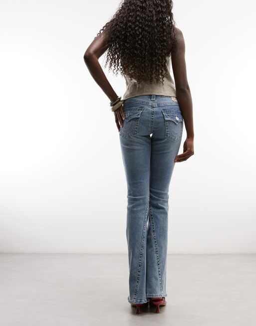 True Religion - Joey - Jean évasé à taille mi-haute avec poches à rabat - Bleu clair délavé, 3 de 5