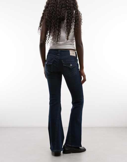 True Religion joey low rise flap pocket flare jeans in dark blue wash, 3 of 5