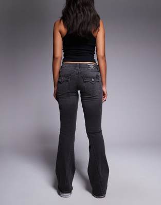True Religion Joey Low Rise Flare Jeans With Flap Pocket In Gray