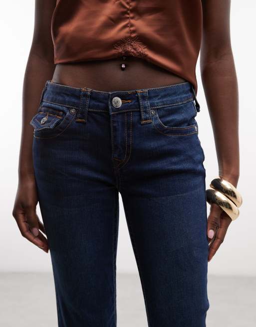 True Religion joey mid rise flap pocket flare jeans in dark wash blue, 4 of 5