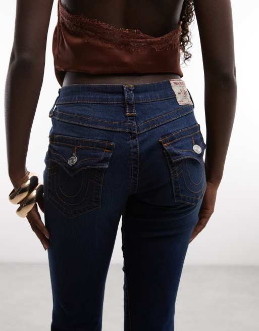 True Religion joey mid rise flap pocket flare jeans in dark wash blue, 5 of 5