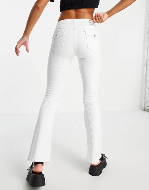 True Religion joey midrise flare fray hem jeans in optic white