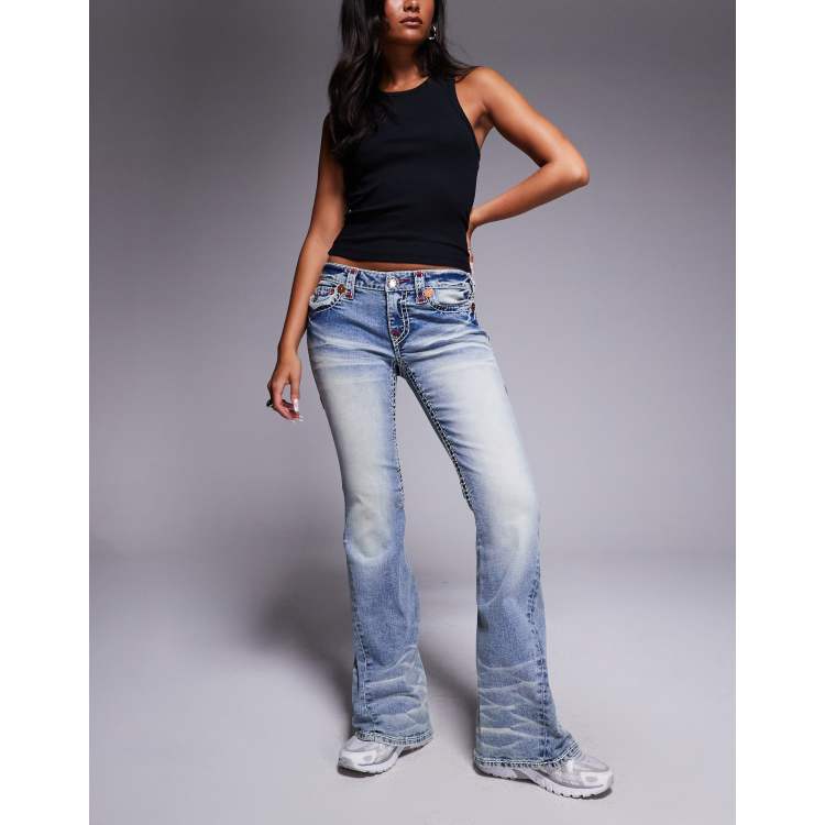 True Religion Joey super T low rise flare jeans with flap pocket