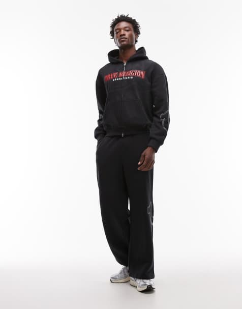 True Religion - Joggers felpati neri con logo in coordinato - view 1