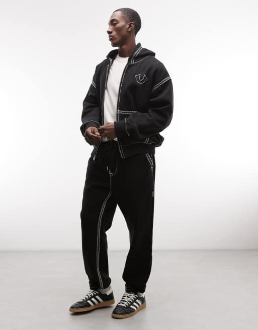 True Religion - Co-ord set met hoodie met rits en contrasterende stiksels en joggingbroek in zwart, 3 van 3
