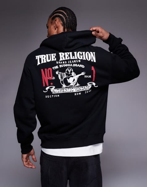True Religion – Kapuzenjacke in Schwarz mit Reißverschluss und Logo - view 1