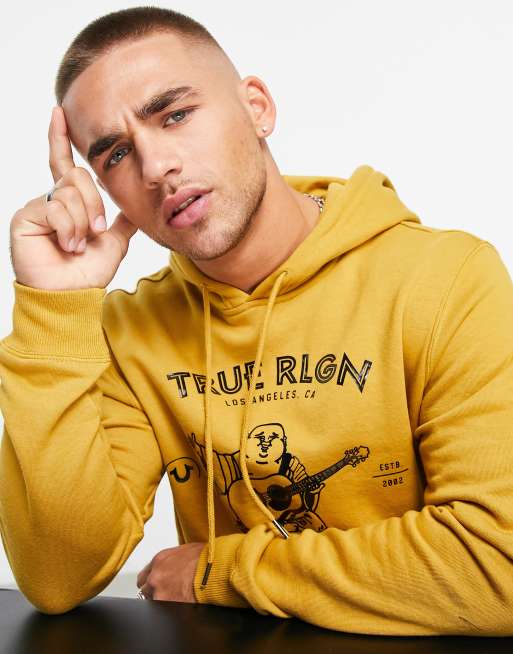 True Religion – Kapuzenpullover in Gold mit Print