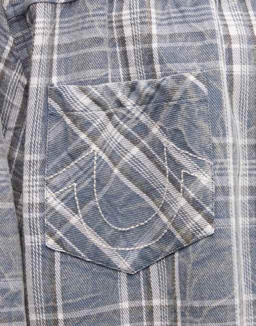 True Religion – Kariertes, langärmliges Flanellhemd in ausgeblichener Used-Optik, 4 von 5