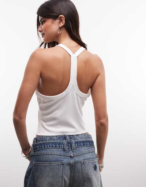 True Religion klassiek logotop met kristalversiering en racerback in wit, 2 van 4