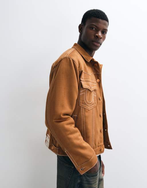 True Religion kurtka trucker oversize z ultrasuede w kolorze brązowym, 3 z 5