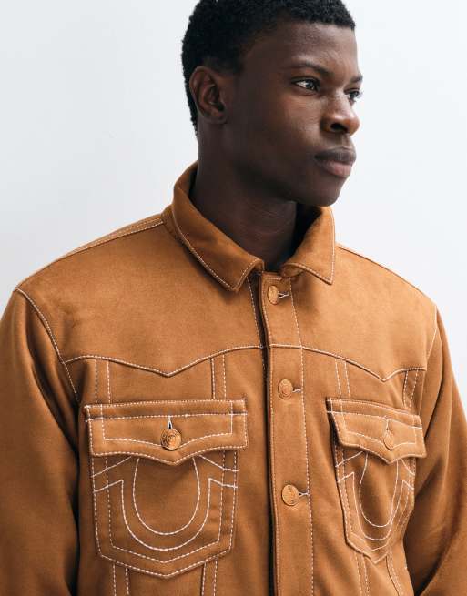 True Religion kurtka trucker oversize z ultrasuede w kolorze brązowym, 4 z 5
