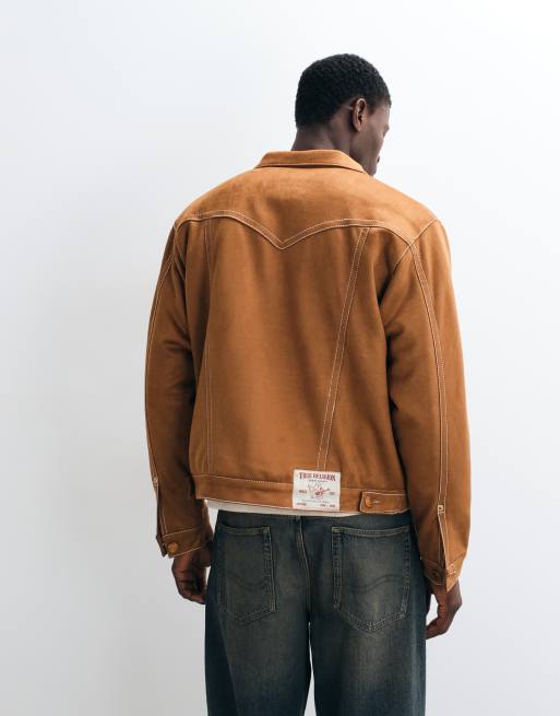 True Religion kurtka trucker oversize z ultrasuede w kolorze brązowym, 5 z 5
