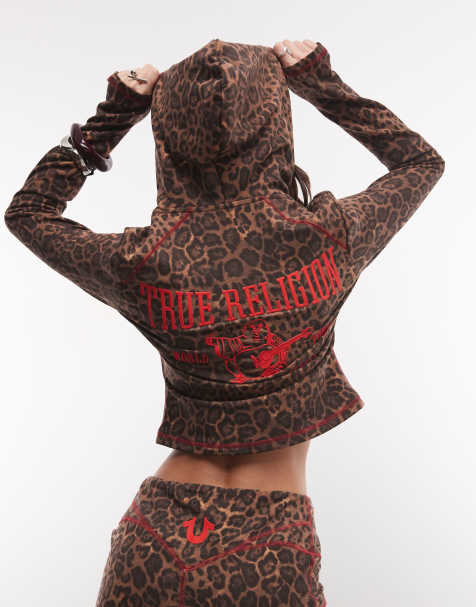 True Religion leopardprint baby terry zip-up hættetrøje i sæt i brun multicolor - view 1