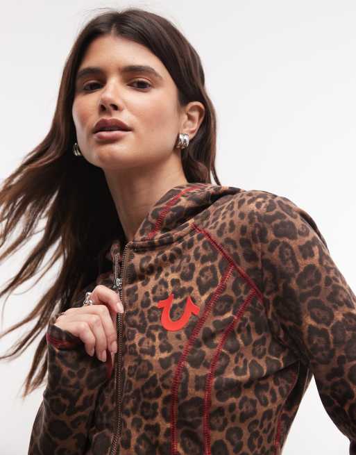 True Religion leopardprint baby terry zip-up hættetrøje i sæt i brun multicolor, 3 af 4