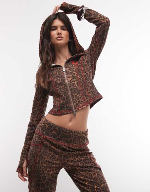 True Religion leopardprint baby terry zip-up hættetrøje i sæt i brun multicolor, 4 af 4