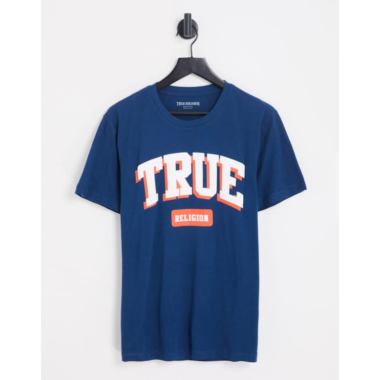 white and orange true religion shirt