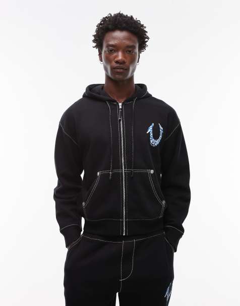 True Religion logo back detail zip through sweat hoodie co-ord in black - view 1