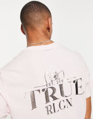 True Religion logo back print t-shirt in lilac