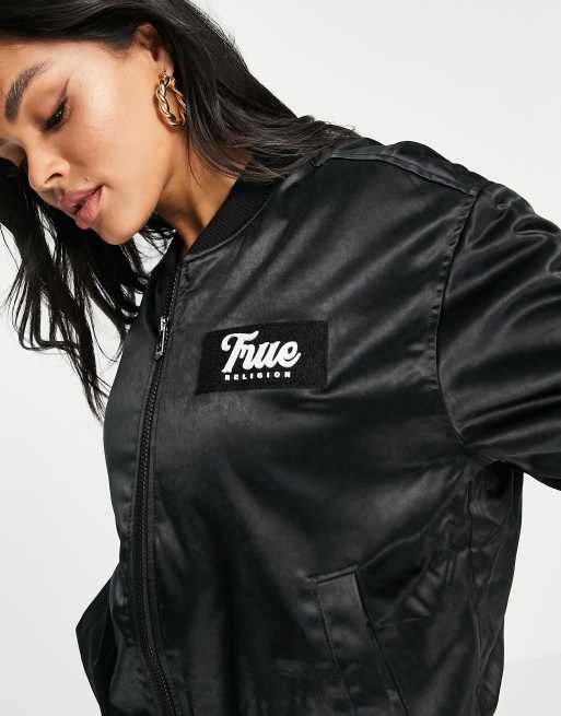 True religion black leather on sale jacket