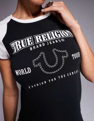 True Religion Logo Detail Raglan Baby Tee In Black