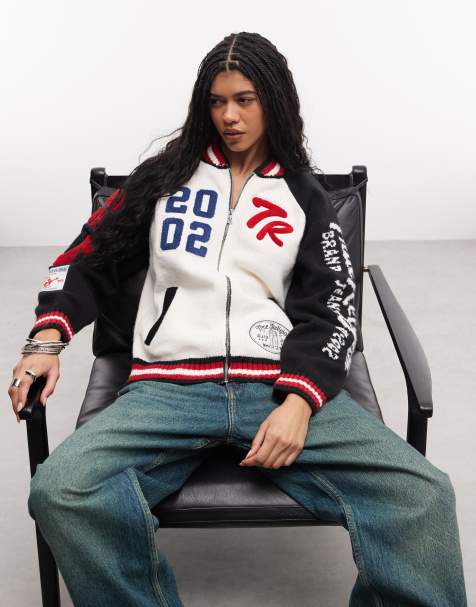 True Religion logo raglan zip through cardigan in black/white