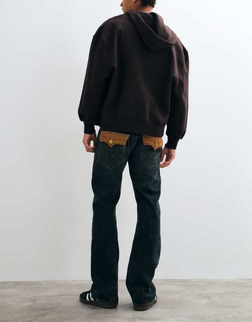 True Religion loose fit bobby ultrasuede flap pocket jeans in washed brown, 3 of 5