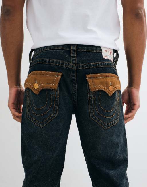 True Religion loose fit bobby ultrasuede flap pocket jeans in washed brown, 5 of 5