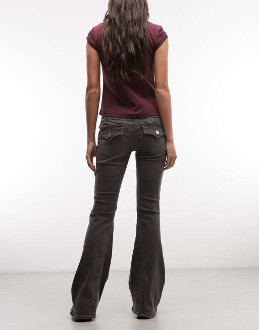True Religion low rise flare jeans in charcoal, 3 of 5