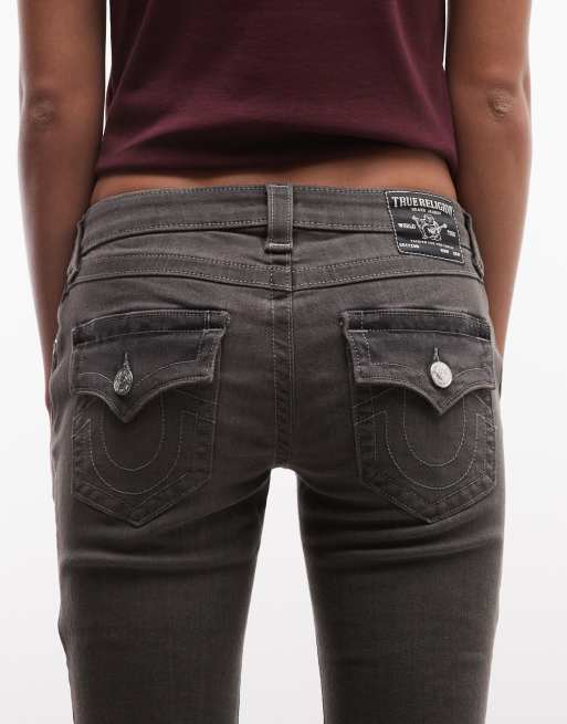True Religion low rise flare jeans in charcoal, 4 of 5