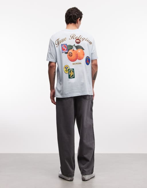 True Religion - Lyseblå T-shirt med mærke- og frugtprint, 3 af 5