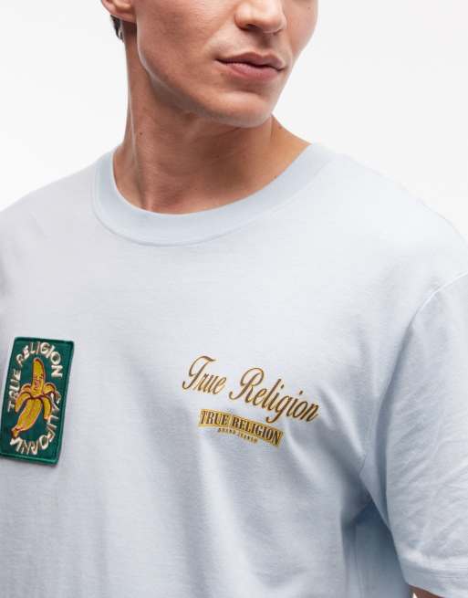 True Religion - Lyseblå T-shirt med mærke- og frugtprint, 4 af 5