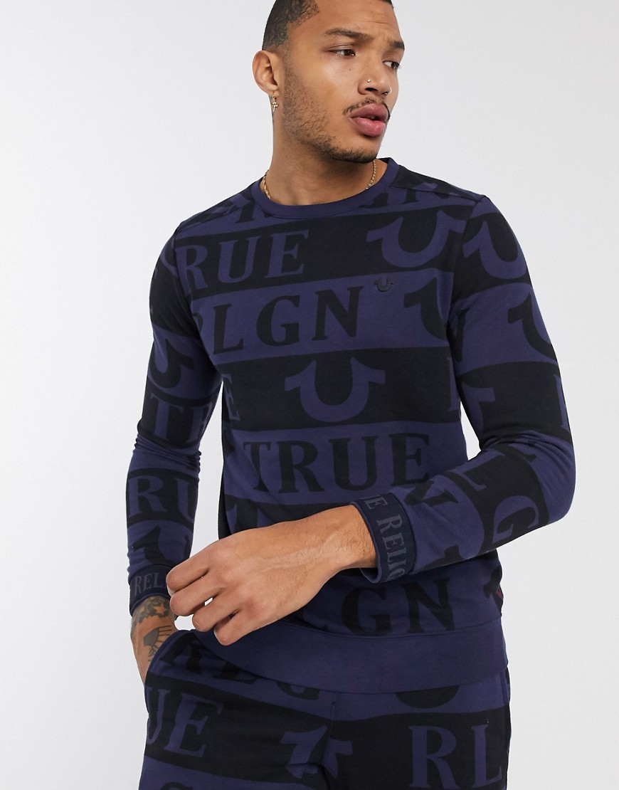 True Religion - Marineblå sweatshirt med print all-over