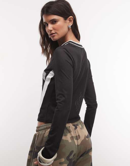 True Religion mesh sportieve top met lange mouwen in zwart, 4 van 4